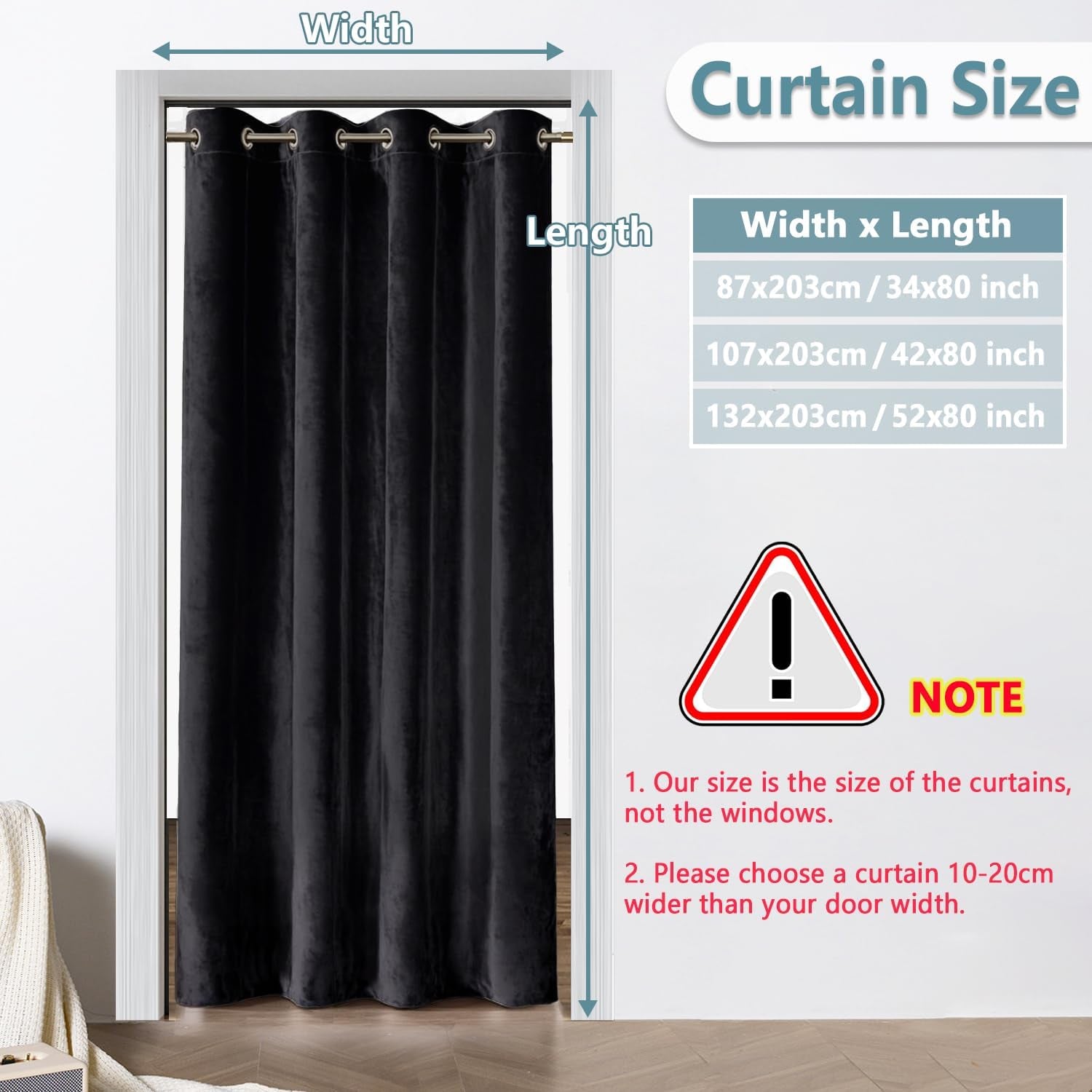Door Curtain Velvet Blackout Panel 87x203cm